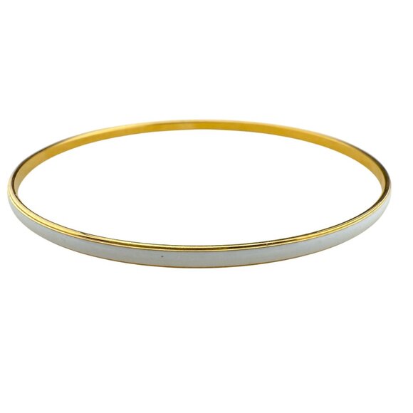 Vintage Crown Trifari White Enamel Gold-Tone Bangle Bracelet Signed Elegant Desi - Picture 1 of 6